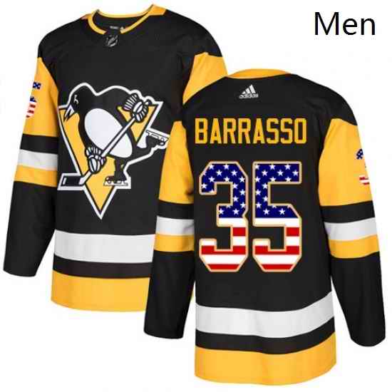 Mens Adidas Pittsburgh Penguins 35 Tom Barrasso Authentic Black USA Flag Fashion NHL Jersey